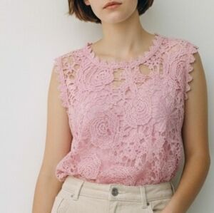 Nxh Size XXL Dusty Pink Lace Tank Top Embroidered New With Tags Gorgeous Floral